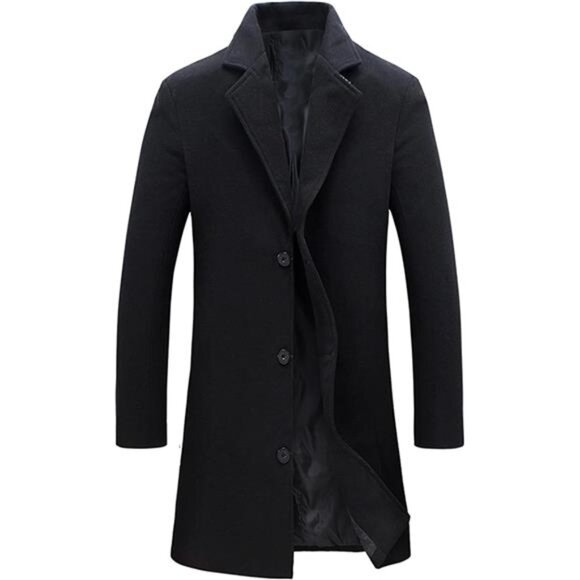 Men's Wool Blend Pea Coat Notched Collar Single Breasted Overcoat Warm Winter